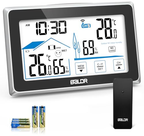 Stazione Meteo, Stazione Meteo con Sensore Esterno, Termometro Igrometro Digitale con LCD Display per Misura Interno Esterno Temperatura e Umidita