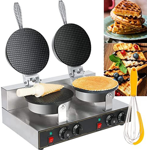 Commercial Ice Cream Cone Maker, Nonstick Double Head Electric Waffle Cones Machine, Stainless Steel Egg Waffle Roll Baker for Home Restaurant Dessert Shop Snack Bar