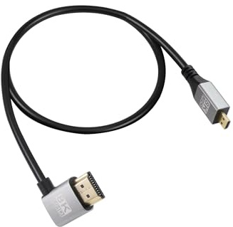 RIIEYOCA 90 Degree Right Angle UHD 8K HDTV Male to Micro HDTV Male 48Gbps High Speed 2.1 Cable Supports 8k@60Hz, 1080p, ARC, 3D, for DVR, (Right Angle, 0.5m)