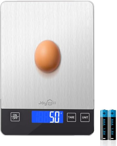 JOYHILL Food Scale, 10kg/1g Digital Kitchen Scale, Food Scale Grams and Ounces for Baking and Cooking, Premium Stainless Steel with LED Display, Batteries Included