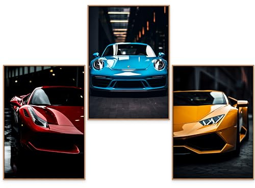 GrowArt - einzigartiges 3er-Poster-Set mit Sportwagen im A3-Format ohne Rahmen | hochwertiger Fotodruck | außergewöhnliche Wanddekoration für Autoliebhaber | Motive nur bei uns erhältlich |