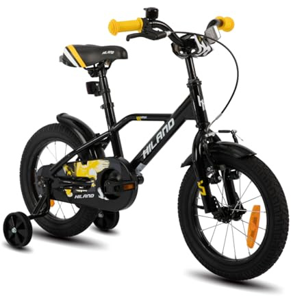 Hiland 12/14/16/20 Zoll Kinderfahrrad für Jungen 3-10 Jahre, mit Stützrädern, Jungen Fahrrad mit Handbremse und Rücktrittbremse, Schwarz/Grün/Blau