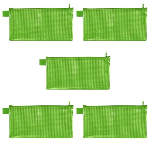 VELOFLEX - Dokumententasche DIN Lang mit Reißverschluss Grün 5 Stück | Format 235 x 125 mm, aus gewebeverstärktem EVA-Material, PVC-frei, wasserabweisend und leicht transparent