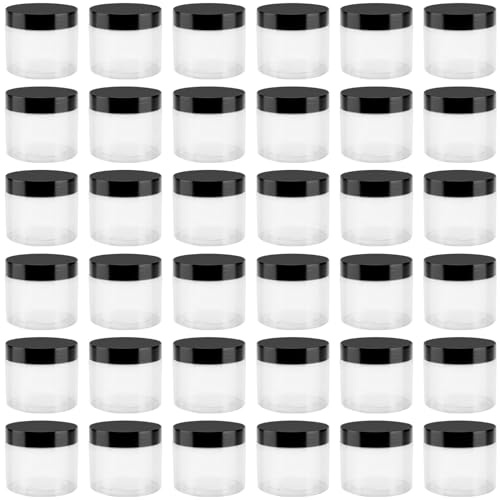 PINGEUI 36 Pack 120ml Small Round Plastic Jars, Wide Mouth Storage Jars with Black Lids, Clear Plastic Jar Empty Plastic Containers for Nuts, DIY Arts Crafts, Beads