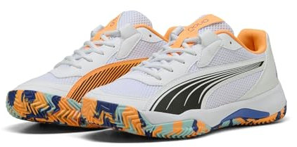 PUMA Unisex NOVA Court Tennisschuh, White Black-Vivid Blue-Heat FIRE, 43 EU