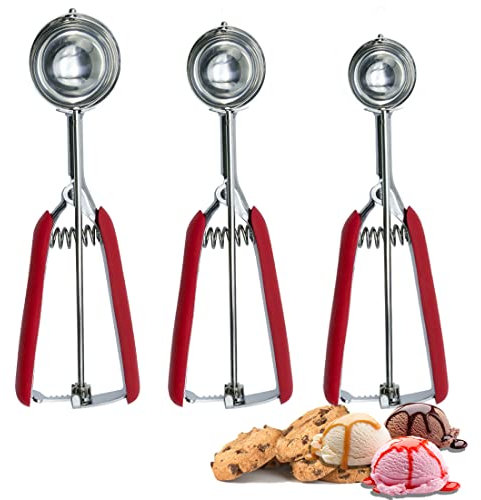 SPEENSUN Ice Cream Scoop of Rubber Easy Trigger Set of 3 PCS(4/5/6cm),Melon Baller Scoop,Stainless Steel Cookie Scoop,Durable and Effortless for Ice Cream,Melon Baller,Mash Potato and Baking