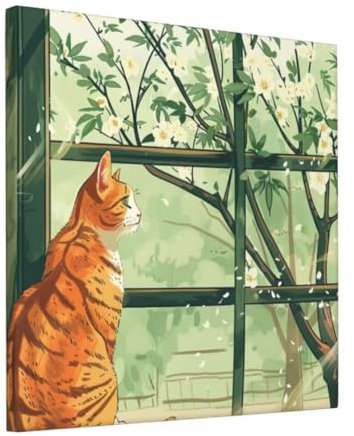 Tier Malen Nach Zahlen Katze Malen Nach Zahlen Erwachsene Mädchen, Mit Rahmen, Paint By Numbers Adult Bastelset Frauen, DIY Digital Ölgemälde auf Leinwand Mit Pinseln Und Acrylpigment, 50x50 cm FA-224