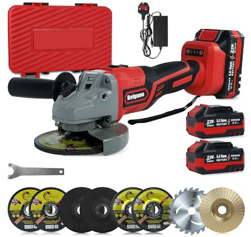 21v Angle Grinder Cordless Brushless 125mm with 2 x 4.0Ah Batteries and Charger, 8pcs Cutting Discs, Battery Angle Grinder, 2-Position Adjustable Auxiliary Handle