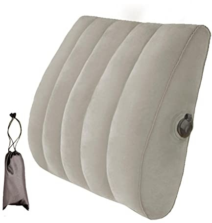 SUPYINI Coussin de soutien dorsal, 40 x 35 x 12 cm, coussin de soutien lombaire gonflable, coussin de dos portable, coussin lombaire réglable, coussin de dossier de chaise, bas du dos (gris)