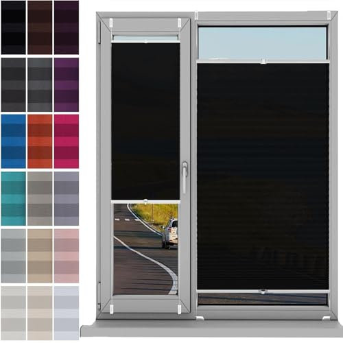 Plisseerollo Faltrollo Plissee Ohne Bohren 82 x 110 cm, Sonnenschutz Easyfix Lichtdurchlässig, Plissee Rollo Ohne Bohren Jalousie, Plisseerollo Rollo Jalousie, für Fenster & Tür, Schwarz