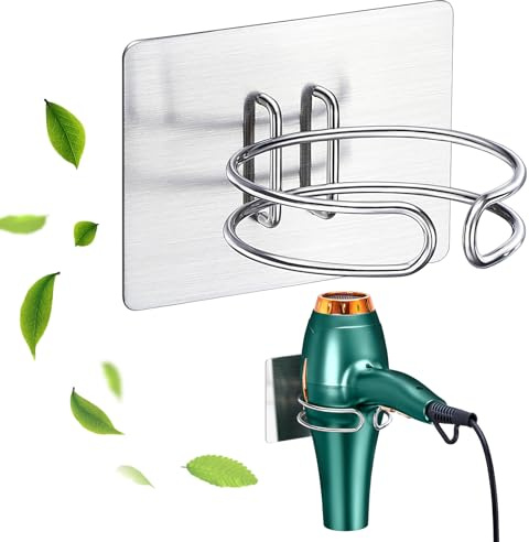 LOXSUN Föhn Halterung, Fönhalter Ohne Bohren, Edelstahl Föhnhalter Wand, Halterung für Fön Aufbewahrung Haartrocknerhalter, Fönhalterung Selbstklebend Föhnhalterungen für Bad (Silber)