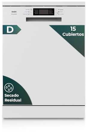 Svan Lavavajillas 60 cm Blanco SVJ606D. 1920W, 15 Cubiertos, 3 Bandejas, 8 Programas, Display LED manual, Eficiencia Energética Clase D