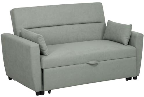 HOMCOM Schlafsofa, 2-Sitzer Sofa mit Schlaffunktion, Verstellbare Rückenlehne, Couch mit Kissen, Samtoptik, Schlafcouch für Wohnzimmer, Gästezimmer, Hellgrau