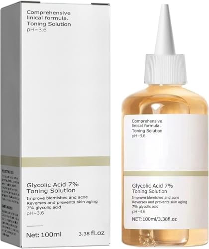 Glycolic Acid 7% Toning Solution, 100ml Hydrating Toner, Hautpflege Glykolsäure Toner, Peeling, Unreinheiten, Akne, Feuchtigkeit Spenden und Stärken Hau (1 Stück)
