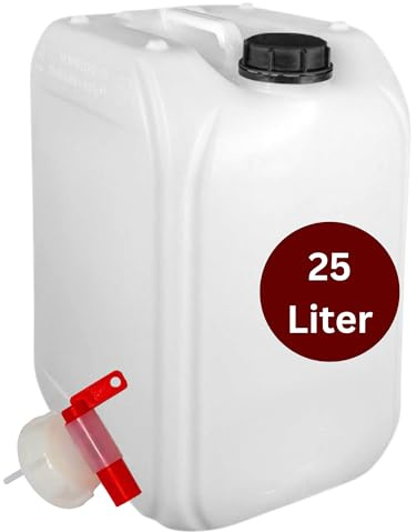 Brestol® 25 l vattenbehållare med kran (DIN 61) | BPA-fri och livsmedelssäker | tom plastbehållare för dricksvatten, kemikalier, diesel och olja | syrabeständig, luktfri, läsbar skala