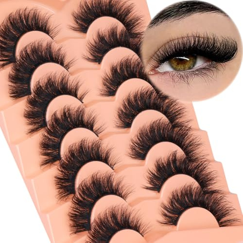 Kiromiro Lot de 7 paires de faux cils moelleux en vison - 18 mm - Volume 3D - Faux cils en vison - Bandes épaisses