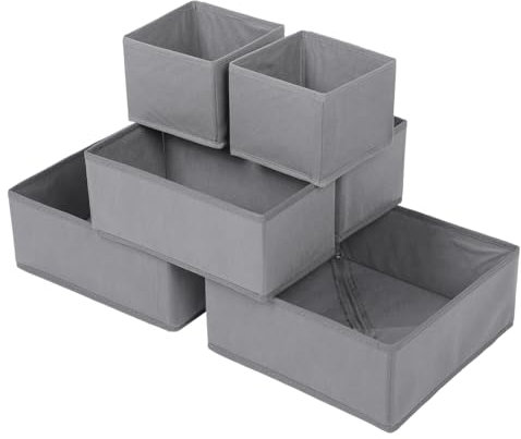 Hisdricus Set da 6 Organizzatori per Cassetti, Organizer per Armadio, Separatori per Cassetti, Ideale per Riporre Calze e Biancheria Intima, Grigio
