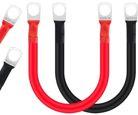 JULIK Autobatterie Batteriekabel 25mm2 50cm 2 Stück 12V 3AWG Auto Batterie Kabel starthilfekabel Massekabel Mit M10 Ringklemmen Batterien Verbindungskabel Kupferkabel für Auto Motorrad Kfz LKW Solar