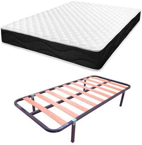 amuéblate online - Cama Completa con Colchón Venus Reversible + Somier de Láminas Basic con 4 Patas Abrazadera, 90 x 190