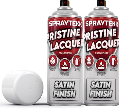 SPRAYTEKK Clear Lacquer Spray Paint | 400ml | Fast-Drying Acrylic Topcoat for Wood, Metal, Plastic & More | Non-Yellowing, UV & Scratch Resistant | Indoor & Outdoor Use (Satin, 2)
