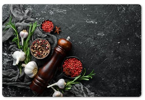 KitchenYeah© Placemats para Mesa Comedor Set 6 45x30 cm Manteles Individuales Lavables PVC Antideslizantes Estilo Elegante Hierbas - Pimienta - Ajo - Hormigón