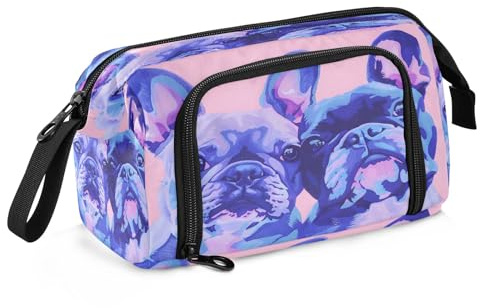 Mnsruu Federmäppchen mit rosa Hintergrund und zwei Hunden, großes Fassungsvermögen, Stifteetui, Stiftebox, Schreibwaren, Büro, Organizer-Tasche für Jungen und Mädchen, Rosa Hintergrund und zwei Hunde