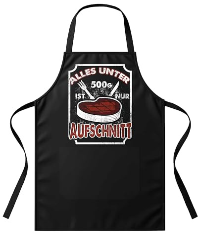 UGLYSHIRT Grillschürze Herren Nur Aufschnitt | BBQ Schürze mit lustigem Spruch für Männer Geschenk für Grillmeister, Metzger, Fleischliebhaber – Einheitsgröße, Schwarz, witziges Grillzubehör | M2