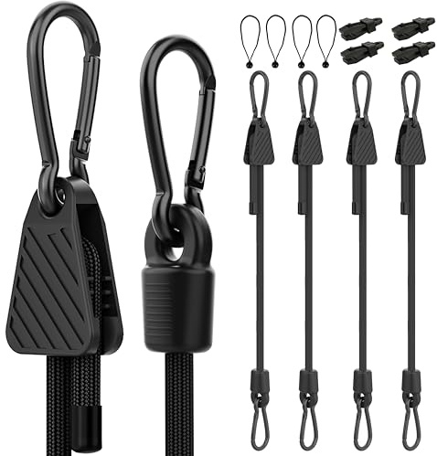 Rugtol Lot de 12 tendeurs avec Crochets - pour l'extérieur - 120 cm - Réglable - en Caoutchouc - avec Mousqueton Noir - Tendeur en Caoutchouc de 15 cm avec Boule, Clips de bâche et Sac de Rangement