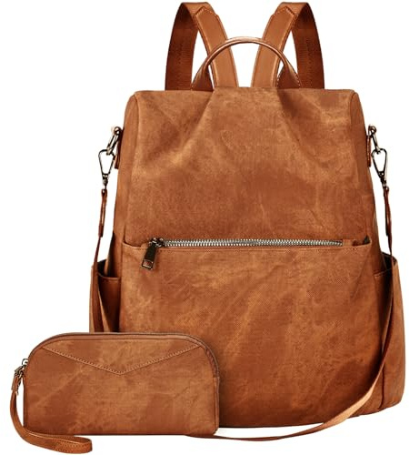 Leathario Mochila de Cuero PU Para Mujer con Multibolsillos, Bolso Mochila Multifuncional para Uso Diario como Viaje, Escuela y Universidad