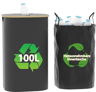 Furnestorica 100L Deposit Bottles Collection Container with Lid - Empty Storage Bag with Hole, Foldable Bottle Collector for Waste Glass, Cans & Reusable Bottles, Waterproof & Washable
