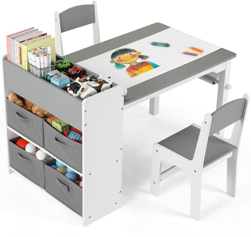 Kids Table and Chair Sets,Art Table with Storage Wooden Drawing Table