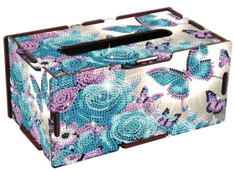 JICFDAO Creative Tissue Box 22.5 x 12.7 cm Diamond Painting Tissue Box Diamond Painting Tissue Box Practical Cosmetic Tissue Box Tissue Dispenser Gift Table Decoration for Restaurant Café Flowers