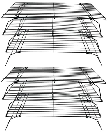 HEIYUET 2 stycken 3 våningar kylgaller svart, stapelbara kakgaller kylgaller, kylställ non-stick bakgaller rektangulär, bakning tillbehör för kakor, grillning, 40 x 25 cm