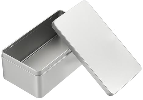 PATIKIL Rectangular Tin Box 7.1x3.9x2.7, Metal Storage Tin Box Portable Storage Container with Lid for Tea Candy Treats Gifts Favors Candle Jewelry and Crafts, Silver