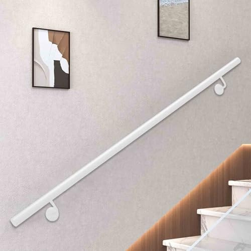 Corrimano per scale moderne - Kit completo, ringhiera per scale da 60cm/80cm/1m/1.5m/2m/3m/4m, balaustra in ferro battuto bianco, corrimano rotondo da parete per scale interne(330cm)