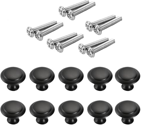Wemoralix 10pc Black Drawer Knobs 30mm with Screws - Stainless Cabinet Handles for Wardrobes & Cupboards