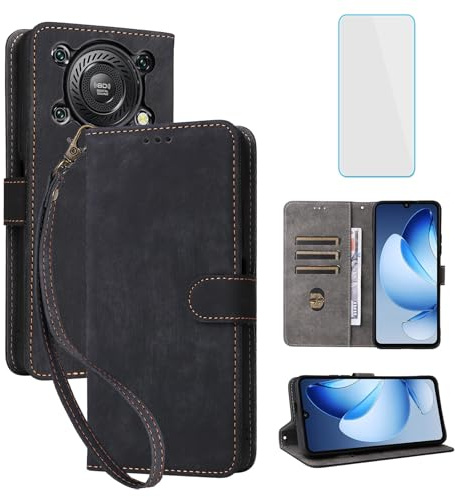 IUQXU Funda tipo cartera para Oukitel C60/C60 Pro con protector de pantalla [bloqueo RFID] de piel con ranura para tarjetas, función atril para mujeres y hombres, funda para teléfono móvil Oukitel C