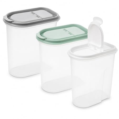 2friends Schüttdosen 3er Set 2 Liter, Vorratsdosen mit Klappdeckel, Schüttdose Müslispender Vorratsdose 2l, Transparent BPA-frei 100% Recycelbar, 18x20x10cm, Made in EU