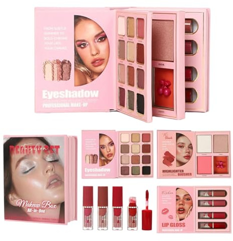 Palette Libro di Trucco Rossetto a 3 Pieghevole a Lunga Durata | Palette Per Trucco Con Glitter Per Donne Mature, Matrimoni, Balli, Uffici, Feste, Appuntamenti, Viaggi, E Spostamenti