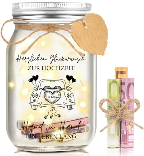 Hiipeefeel Geldgeschenk Hochzeitsgeschenk, LED Flaschenlichtht | Spardose Hochzeitsgeschenke Verlobungsgeschenk für Beide, Flitterwochen Hochzeitsreise Geschenk für Braut Bräutigam
