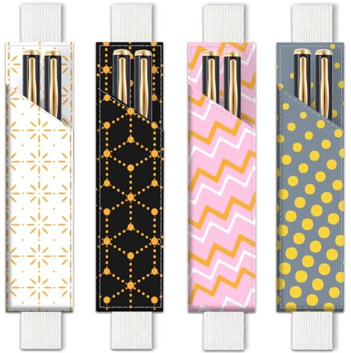 PRESSINART 4 stycken 4 stilar pennhållare med elastiskt band 20 x 4,6 cm söt pennfodral för anteckningsbok med geometriska mönster justerbar kompatibel med agenda bibel planerare