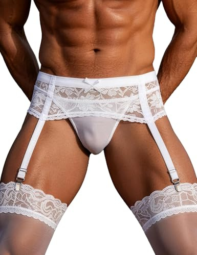 sunshinelady Reggicalze Uomo in Pizzo con 4 Pinze, Lingerie Sissy, Taglia Grande S-XL, Reggicalze per Calze a Compressione, Set Lingerie con Perizoma, Bretelle Uomo, Fantasia Sexy, Jockstrap Gay