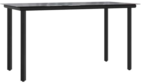 KGHFDVB Garten-Esstisch Schwarz 200x100x74 cm aus pulverbeschichtetem Stahl und gehärtetem Glas, moderner Gartentisch mit stabilen Vierkantrohrbeinen, Pflegeleichte Tischplatte