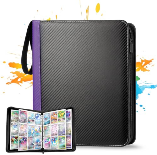 Álbum para Cartas Coleccionables y TCG, Carpeta con Cremallera 900 | Archivador Coleccionista 50 Páginas, Cubierta PU Impermeable, Compatible con Juegos de Mesa y Cromos de Fútbol, Morado