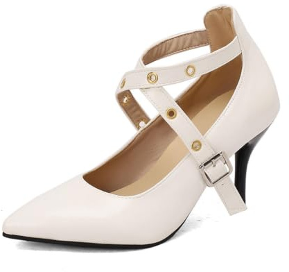Genéric Zapatos Tacón Aguja Mujer Gamuza Simulada Tiras Cruzadas Ojales Metálicos Hebilla Punta Afilada Tacón Alto Delgado Moda Sesión Fotos Club Cita Verano Tacos Nocturnos