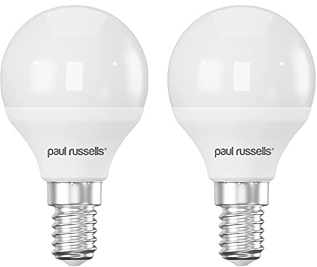 paul russells LED Light Small Edison Screw E14, 60w Equivalent, 6.5W 806 Lumens LED Bulbs, 2700K Bright Warm White, Mini Globe Frosted G45 SES Golf Ball Energy Saving (Not Dimmable) Lightbulbs, 2 Pack