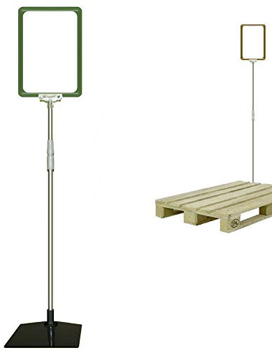 Plakatständer DIN A5 Rahmen grün, Teleskopständer höhenverstellbar bis 1510 mm mit Teleskoprohr ALU Kunststoff, Fuß eckig 160x192 mm Stahl schwarz, Kundenstopper, Aufsteller für Paletten Ware