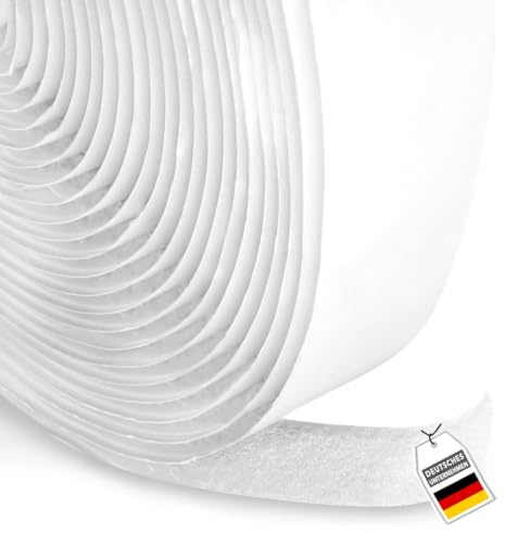 FrogJim 5m Flauschband selbstklebend weiß 20mm breit - 5 m Rolle Klettband nur Flausch 20 mm klebend KRGWL5