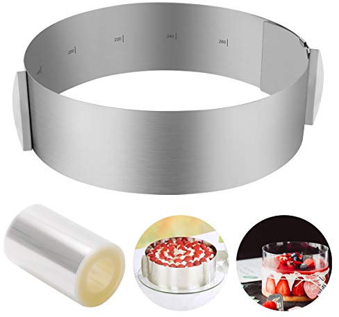 ZITFRI Anello per Torta Regolabile Anello Rotondo Allungabile per Torte Cerchio Torta 16-30cm in acciaio inossidabile, Stampo Circolare per Torte per Dessert Mousse Fragola con Torta Collare