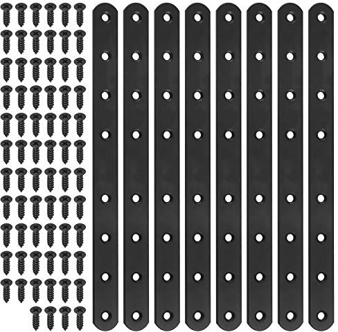 Hilitchi Straight Bracket Stainless Steel Black Straight Corner Braces Straight Flat Brace Mending Repair Flat Plates with Screw (250mm, 8 Pack)